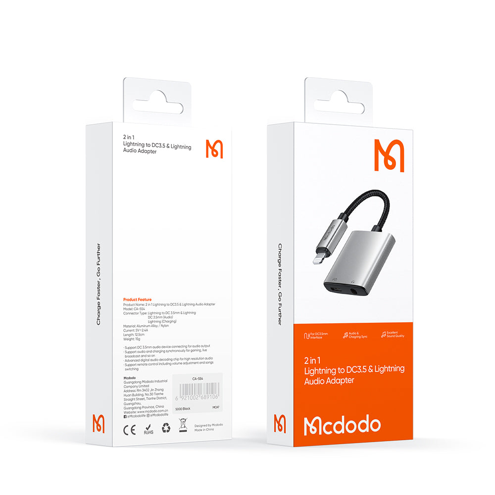 Audio Adapter Lightning - Lightning / 3.5mm McDodo CA-5540 Wales, Sivi