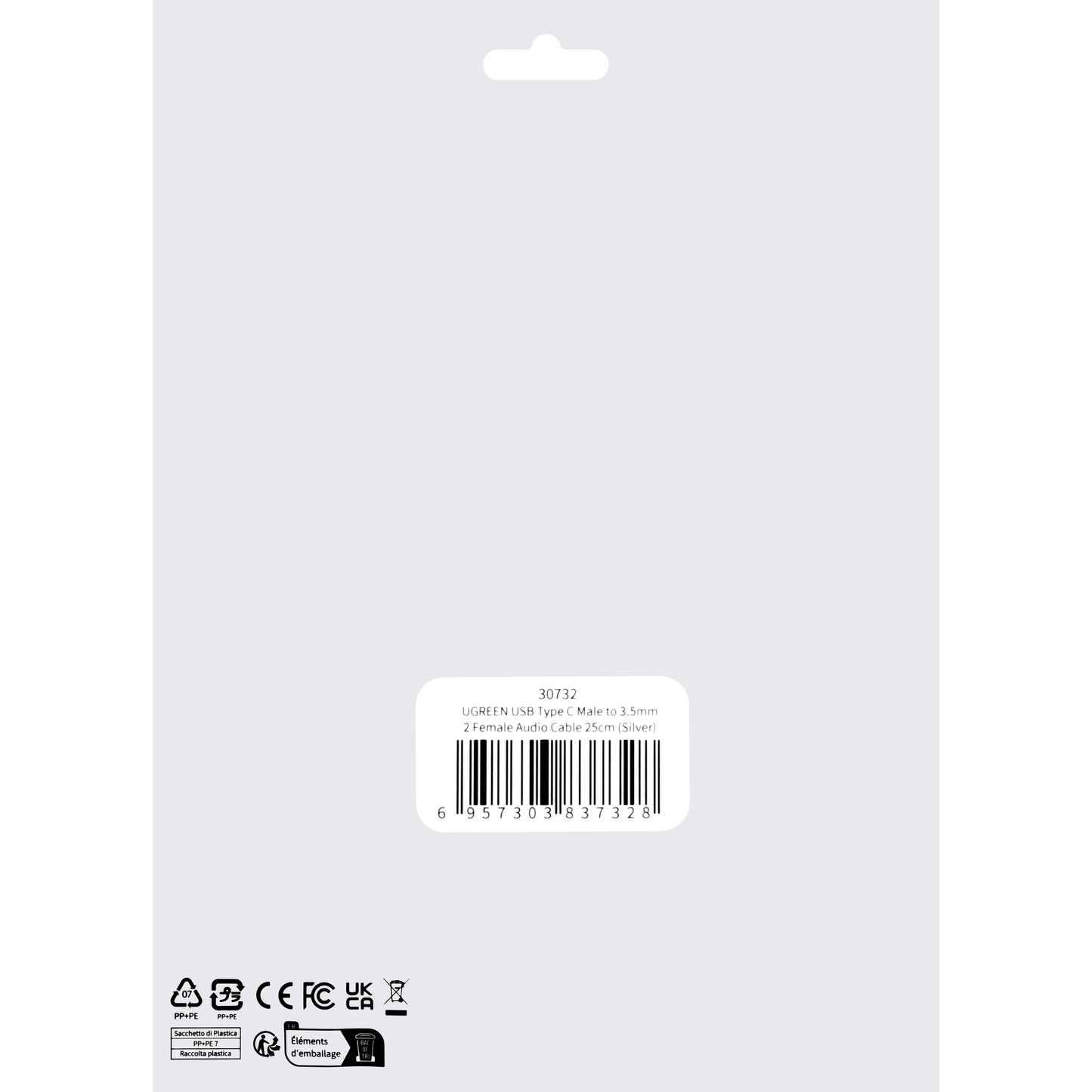 Audio Splitter Adapter USB-C - 2 x 3.5mm UGREEN AV144 2in1, 0.20m, Sivi