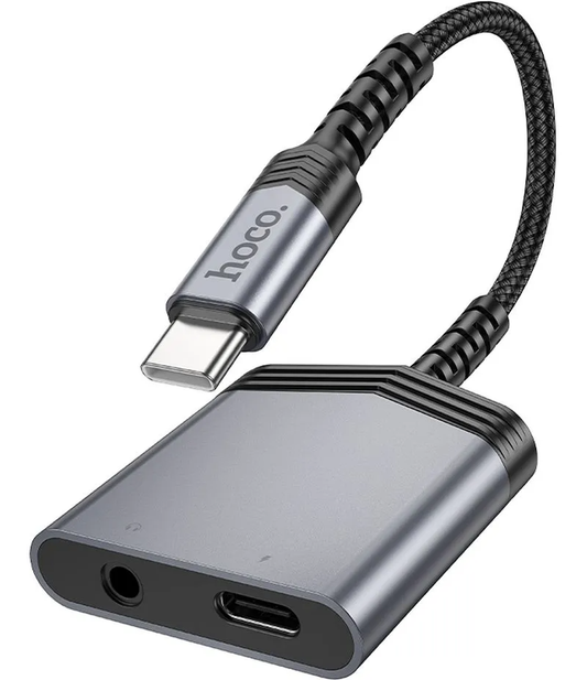 Audio adapter USB-C - USB-C / 3.5mm HOCO LS39, Crni