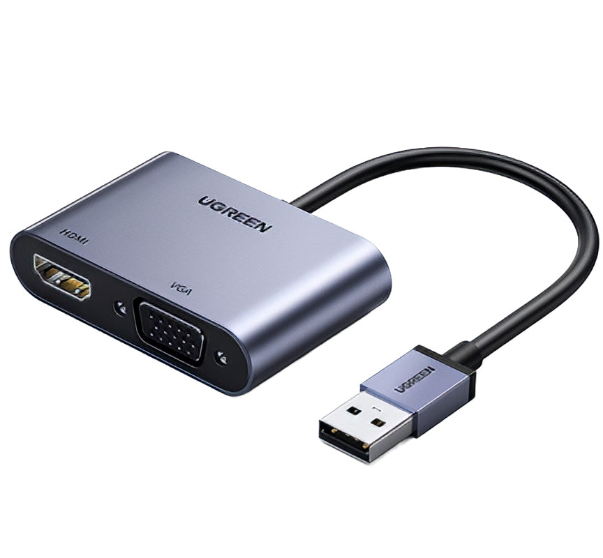 Video adapter UGREEN CM449, USB-A - HDMI / VGA, 1080P, Siva