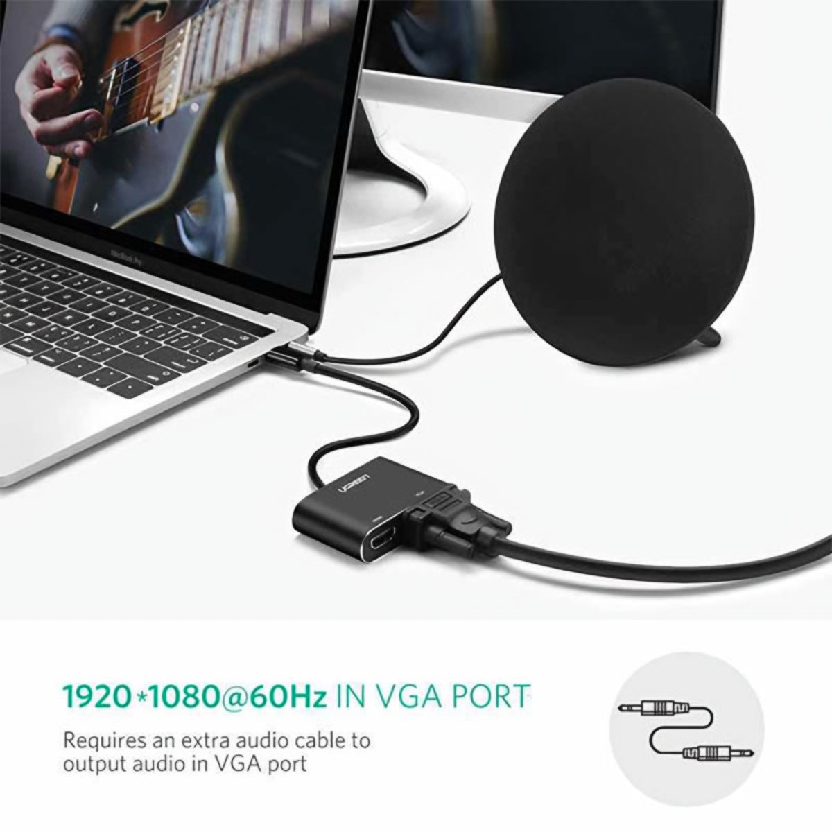 Video adapter UGREEN CM449, USB-A - HDMI / VGA, 1080P, Siva