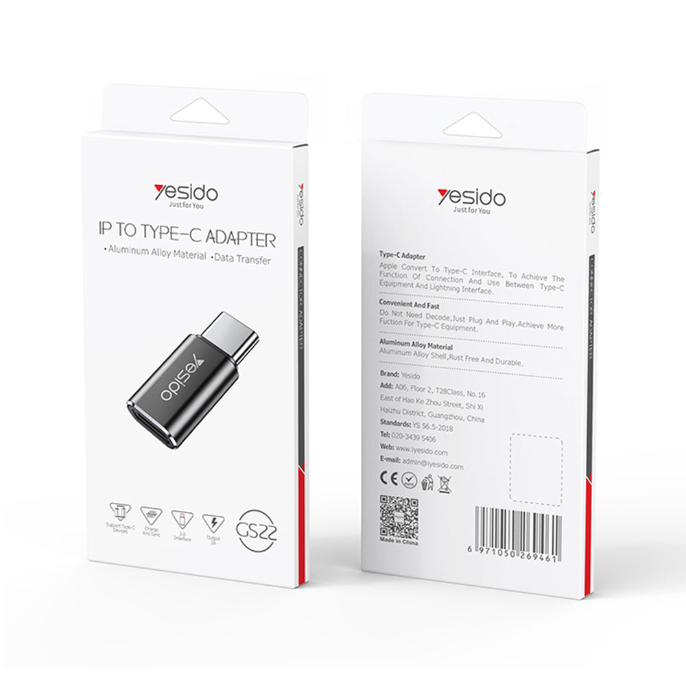 Adapter za podatke i punjenje Lightning - USB-C Yesido GS22, Sivi