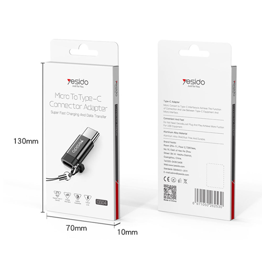 Adaptor za podatke i punjenje microUSB - USB-C Yesido GS04, Crni