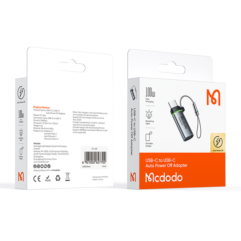 Adapter za podatke i punjenje USB-C - USB-C McDodo OT-2450 Power Off, Crni