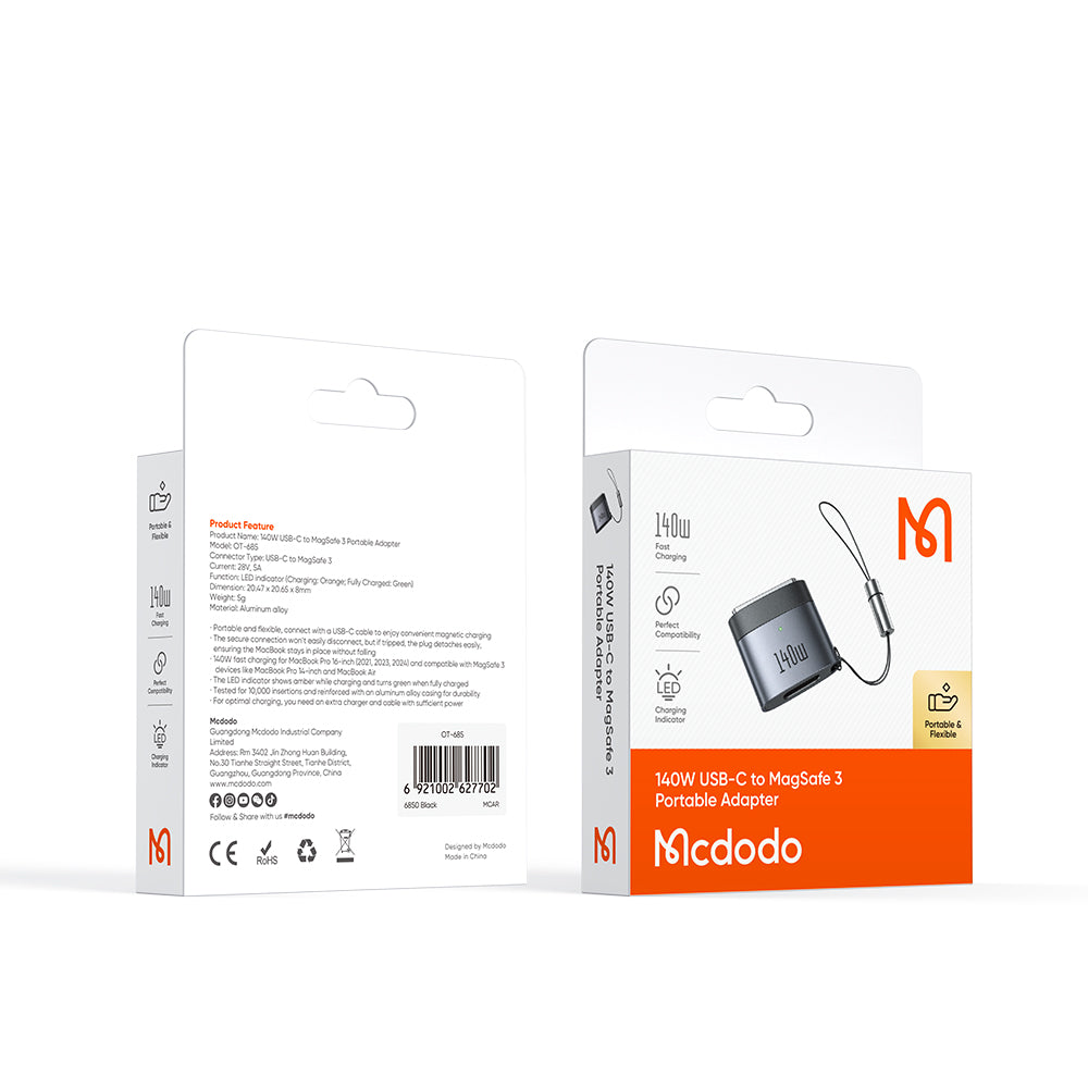 USB-C punjač - MagSafe 3 McDodo OT-6850, Crni