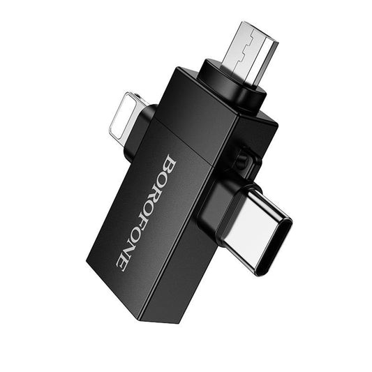 OTG Lightning / microUSB / USB-C - USB-A adapter Borofone BV26D, Crna