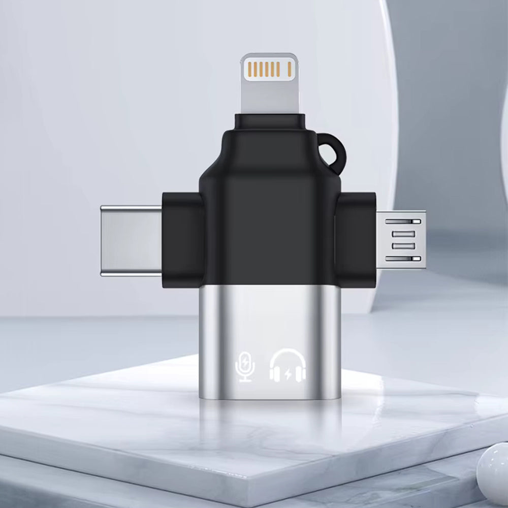 OTG adapter Lightning / microUSB / USB-C - USB-A Techsuit A17 SoundVoltX, Crni