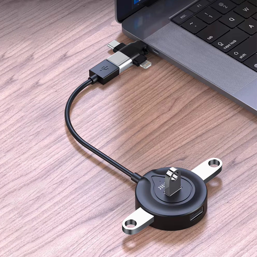 OTG adapter Lightning / microUSB / USB-C - USB-A Techsuit A17 SoundVoltX, Crni