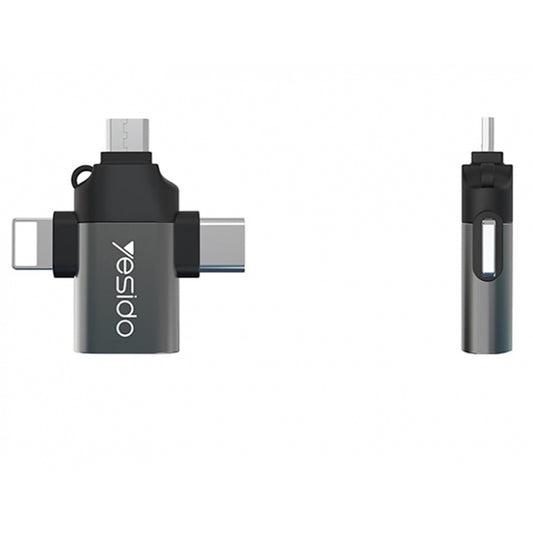 Adaptor OTG Lightning / microUSB / USB-C - USB-A Yesido GS15, Crni