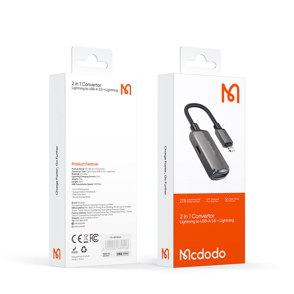 OTG adapter Lightning - USB-A McDodo CA-2690, Sivi