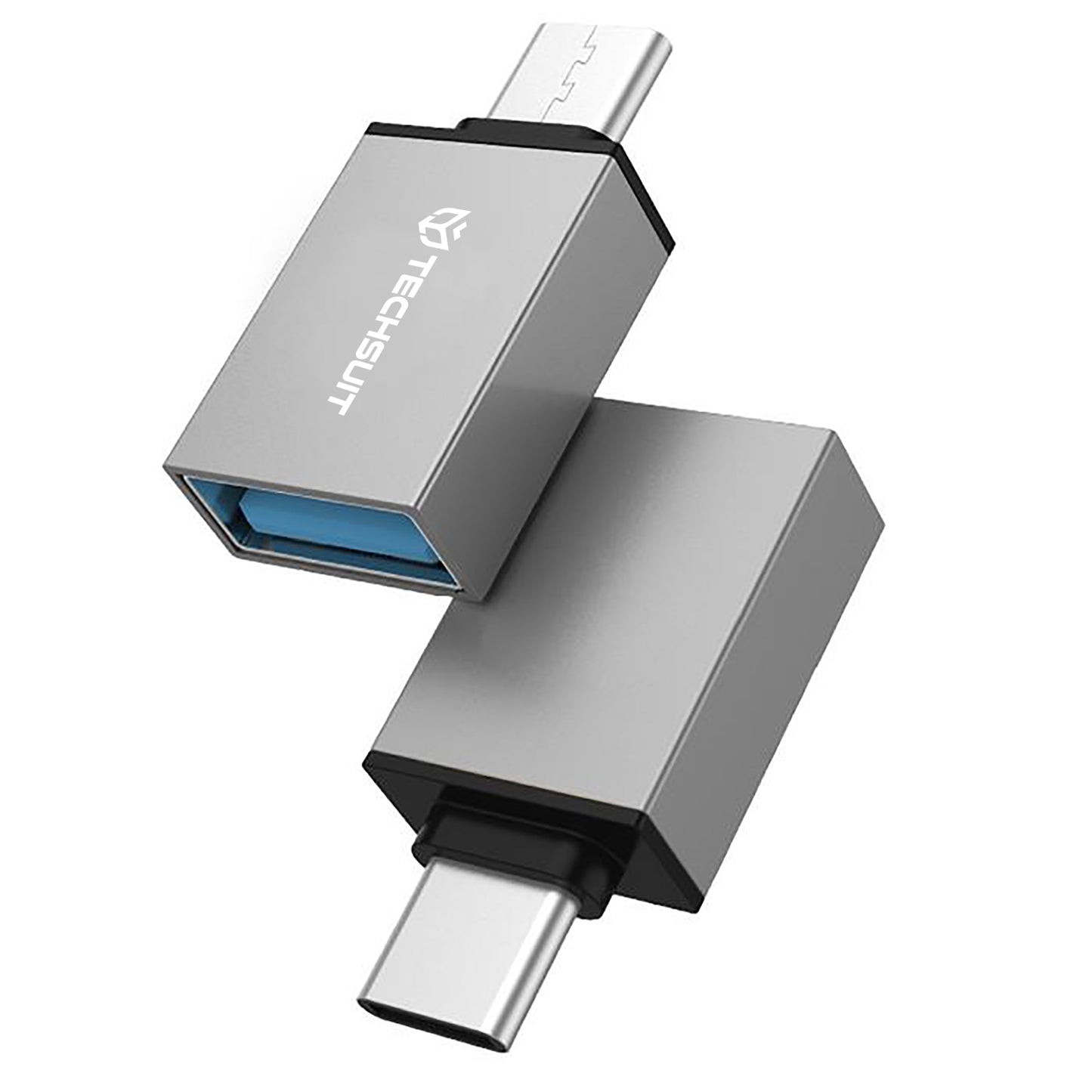 OTG adapter microUSB / USB-C - USB-A Techsuit A13 DuoVoltX, Sivi, Set 2 komada