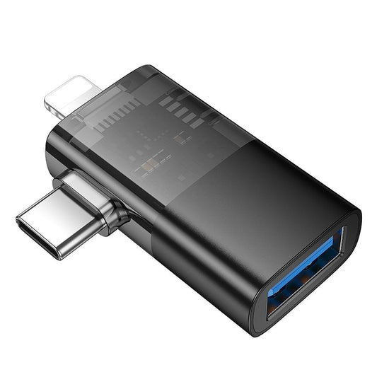 OTG adapter Lightning / USB-C - USB-A HOCO UA36E, Crni