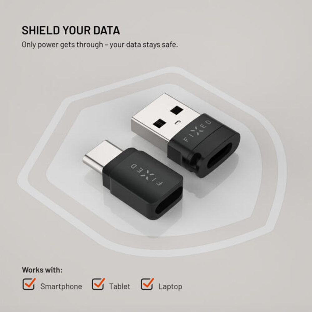 USB adapter za blokadu podataka Fixed, USB-A / USB-C, 2u1, Crni