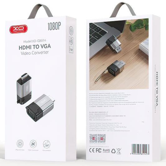 Video adapter XO Design GB014, HDMI - VGA, Sivi