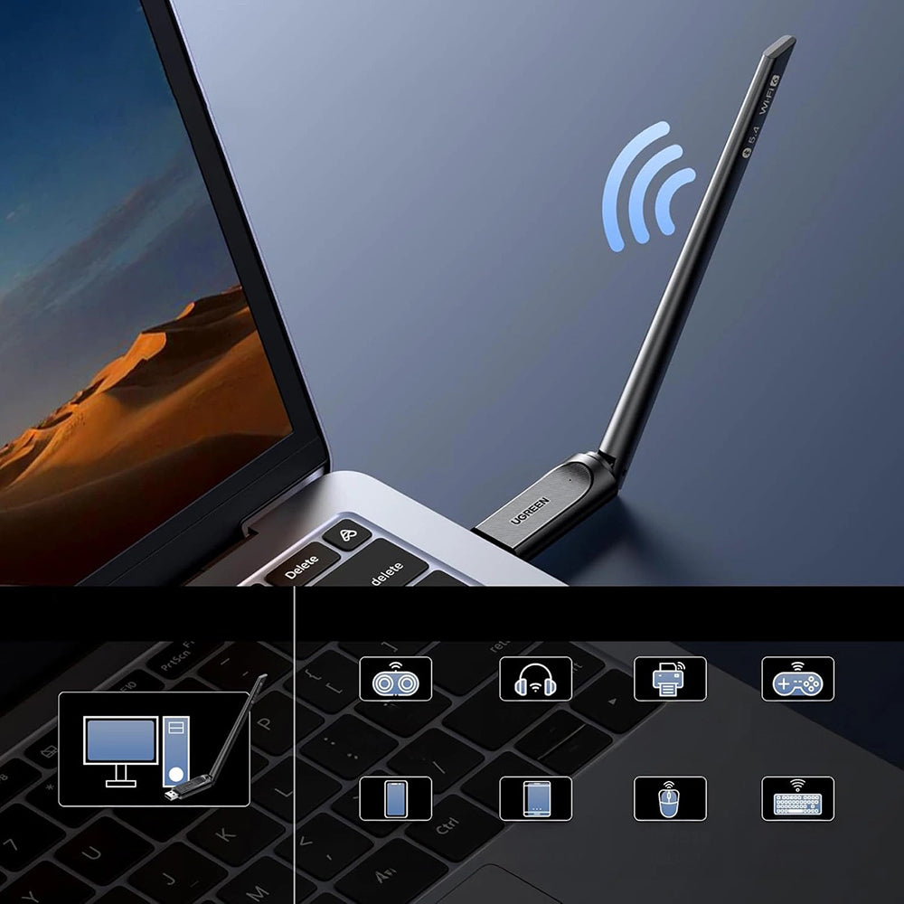 Bežični adapter UGREEN AX900 (75109), Dual Band, Wi-Fi 6, 600Mbps, Crni