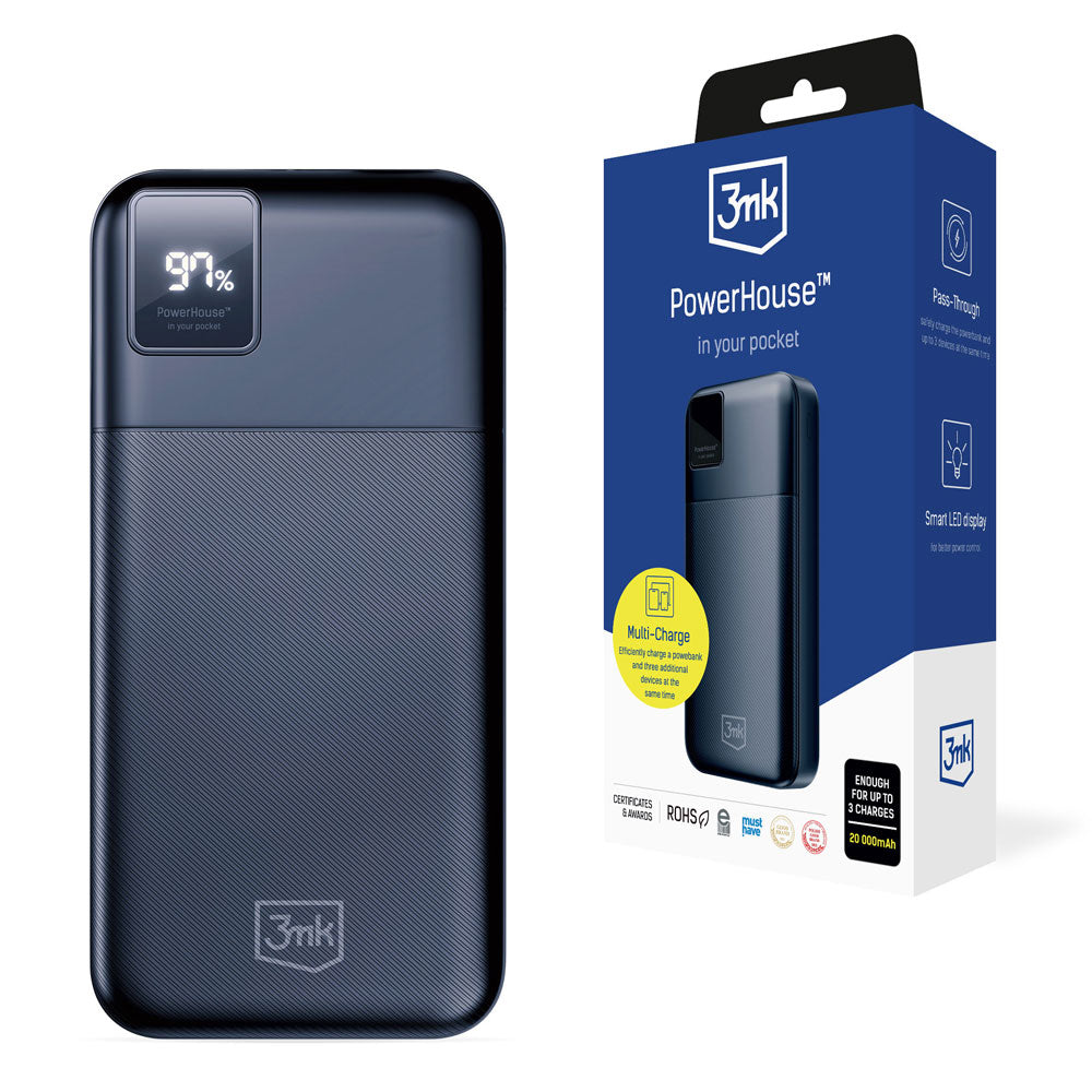 Vanjska baterija 3MK PowerHouse, 20000mAh, 22.5W, QC + PD, 1 x USB-A - 1 x USB-C, Crna