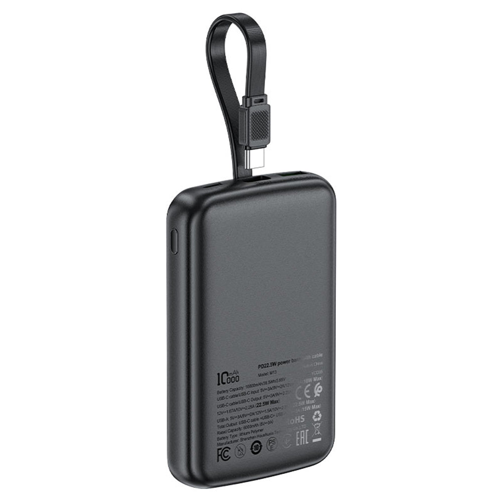 Vanjska baterija Acefast M13, 10000mAh, 22.5W, QC + PD, 1 x USB-A - 2 x USB-C, Crna