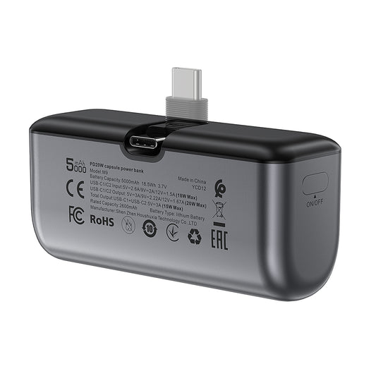 Vanjska baterija Acefast M9, 5000mAh, 20W, PD, 2 x USB-C, Crna