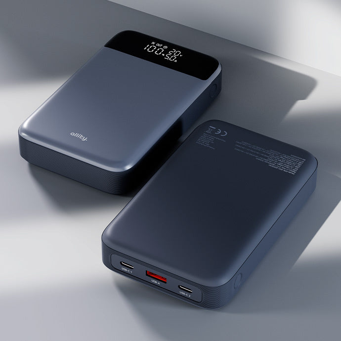 Vanjska baterija Allity. APB-200 PocketPower, 19200mAh, 130W, QC + PD, 1 x USB-A - 2 x USB-C, Siva