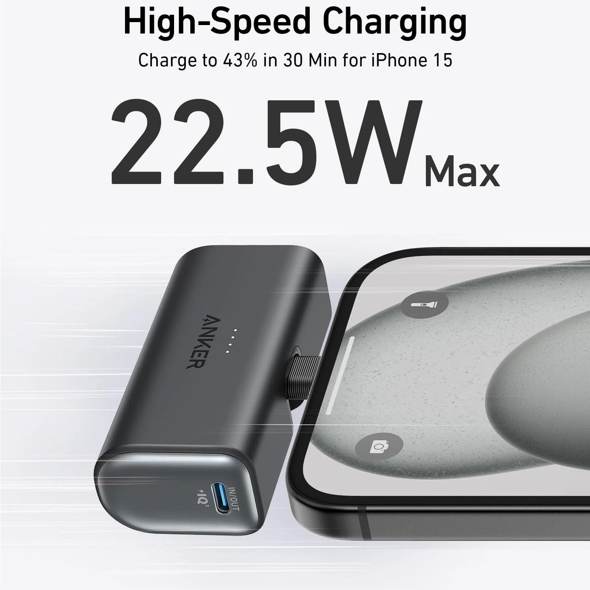 Vanjska baterija Anker Nano, 5000mAh, 22.5W, PD, 2 x USB-C, Crna A1653H11