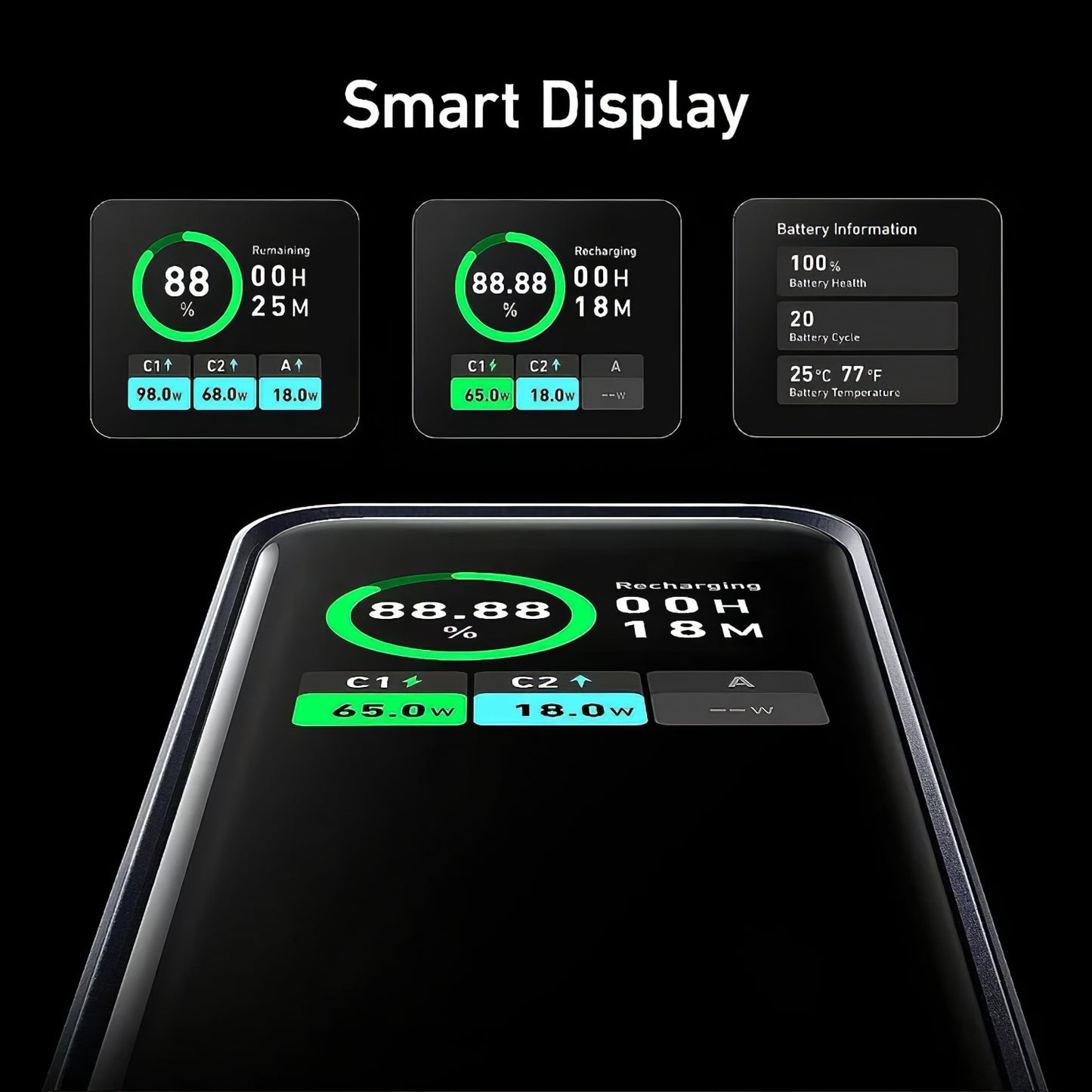 Vanjska baterija Anker Prime, 20000mAh, 200W, QC + PD, 1 x USB-A - 2 x USB-C, Crna A1336011