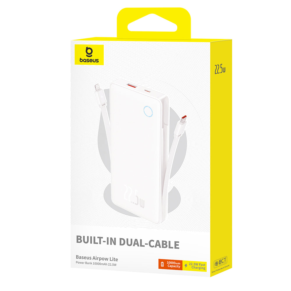 Vanjska baterija Baseus Airpow Lite, 10000mAh, 22.5W, QC + PD, 1 x Lightning - 1 x USB-A - 2 x USB-C, Bijela P10067501213-00