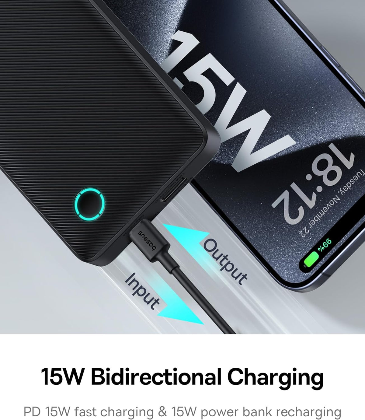 Vanjska baterija Baseus Airpow Lite, 10000mAh, 15W, 1 x USB-A - 1 x USB-C, Crna P10067500123-00