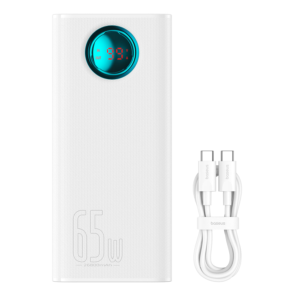 Vanjska baterija Baseus Amblight Digital Display, 26800mAh, 65W, QC + PD, 1 x USB-C - 4 x USB-A, Bijela P10022402223-00