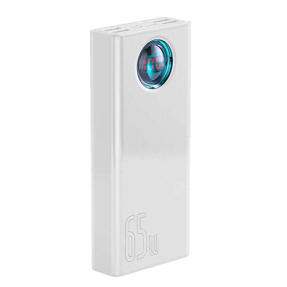 Vanjska baterija Baseus Amblight Digital Display, 30000mAh, 65W, QC + PD, 1 x USB-C - 4 x USB-A, Bijela PPLG000102