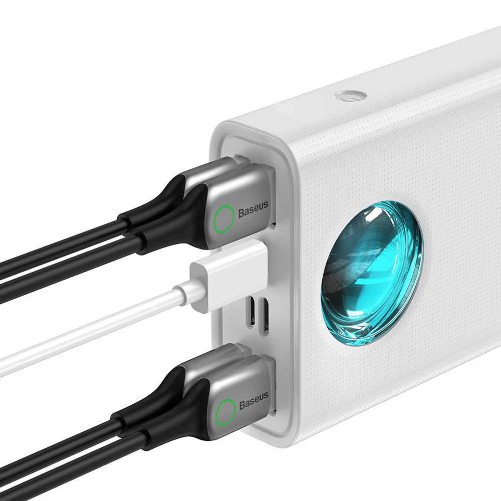 Vanjska baterija Baseus Amblight Digital Display, 30000mAh, 65W, QC + PD, 1 x USB-C - 4 x USB-A, Bijela PPLG000102