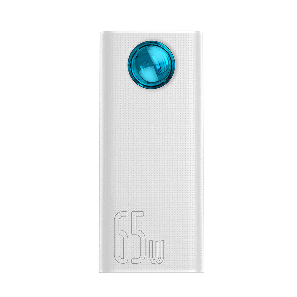 Vanjska baterija Baseus Amblight Digital Display, 30000mAh, 65W, QC + PD, 1 x USB-C - 4 x USB-A, Bijela PPLG000102