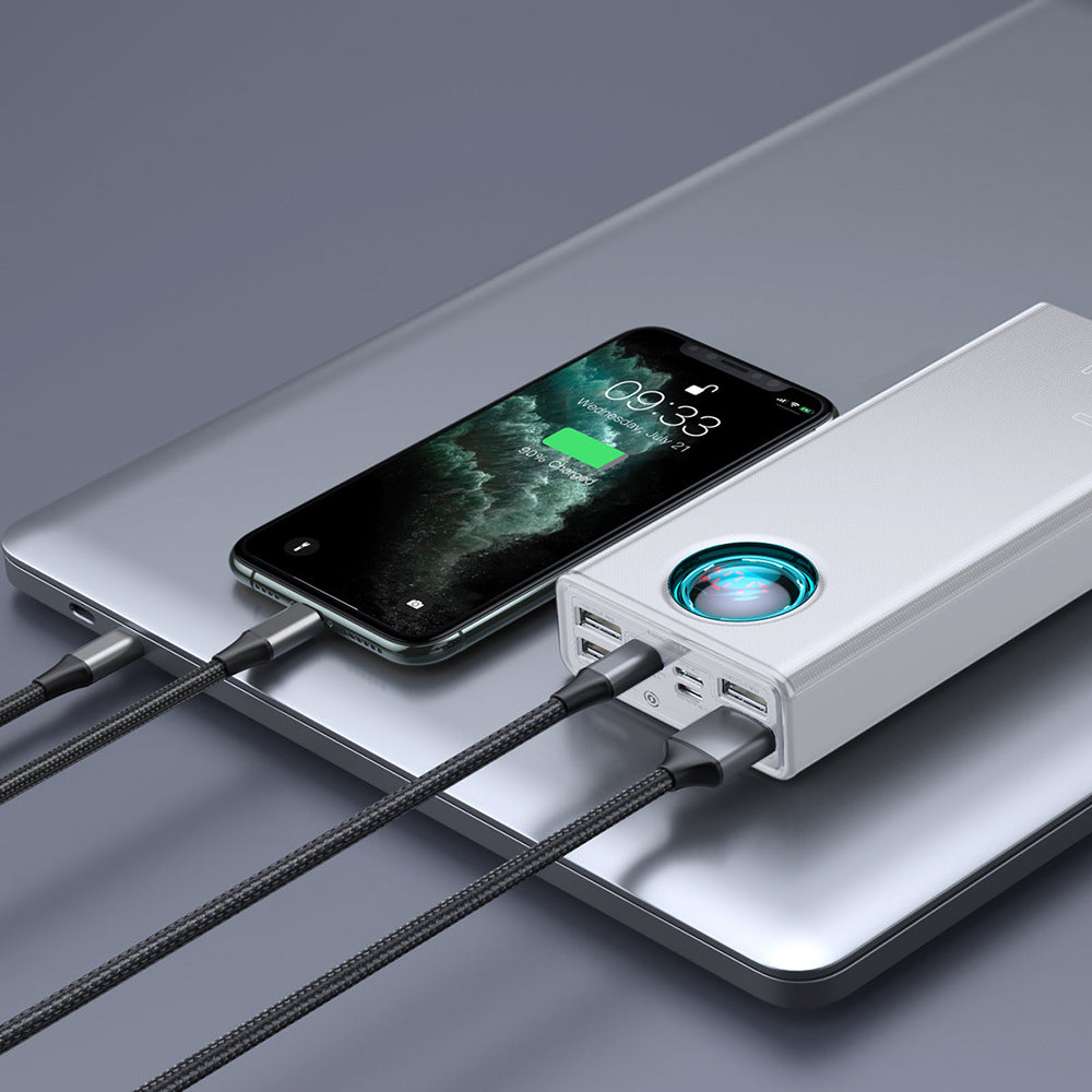 Vanjska baterija Baseus Amblight Digital Display, 30000mAh, 65W, QC + PD, 1 x USB-C - 4 x USB-A, Bijela PPLG000102