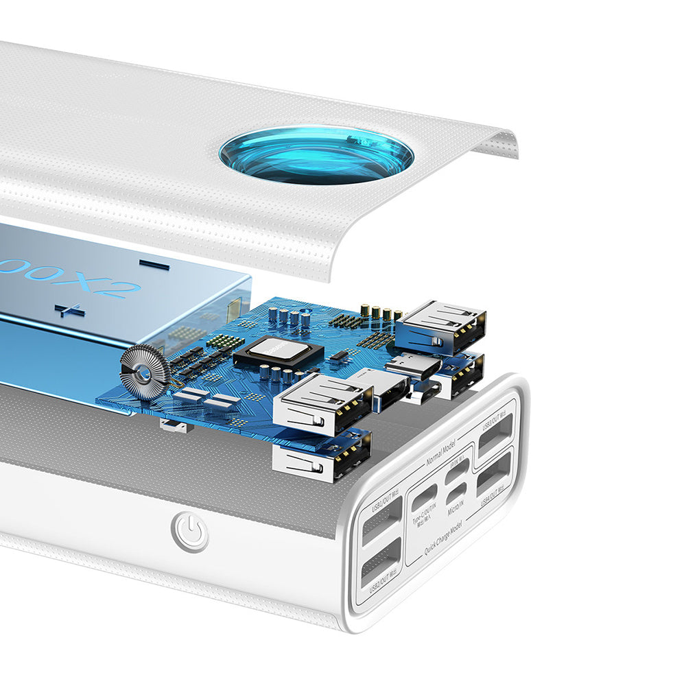Vanjska baterija Baseus Amblight Digital Display, 30000mAh, 65W, QC + PD, 1 x USB-C - 4 x USB-A, Bijela PPLG000102