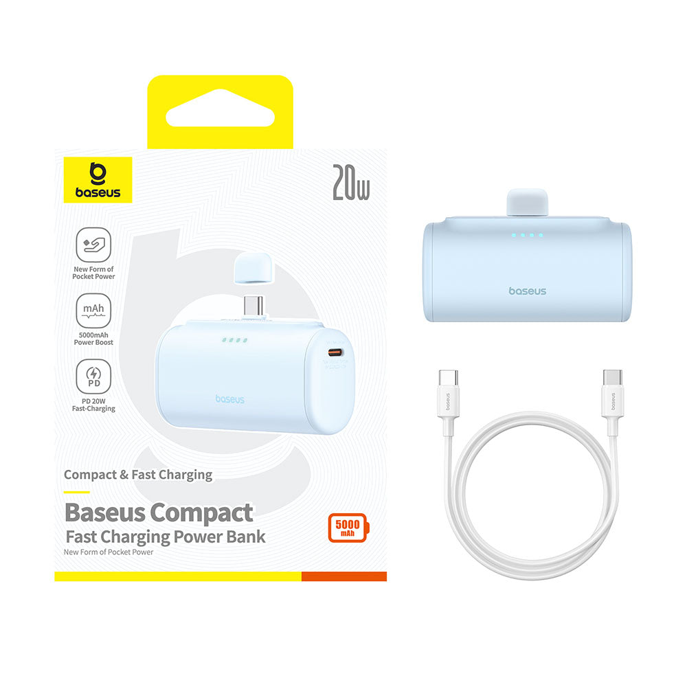 Vanjska baterija Baseus Compact, 5000mAh, 20W, PD, 2 x USB-C, Plava P10068306313-00