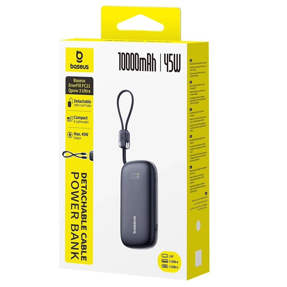 Vanjska baterija Baseus EnerFill FC21 Qpow 3 Ultra, 10000mAh, 45W, QC + PD, 1 x USB-A - 1 x USB-C, Crna E0027Q00