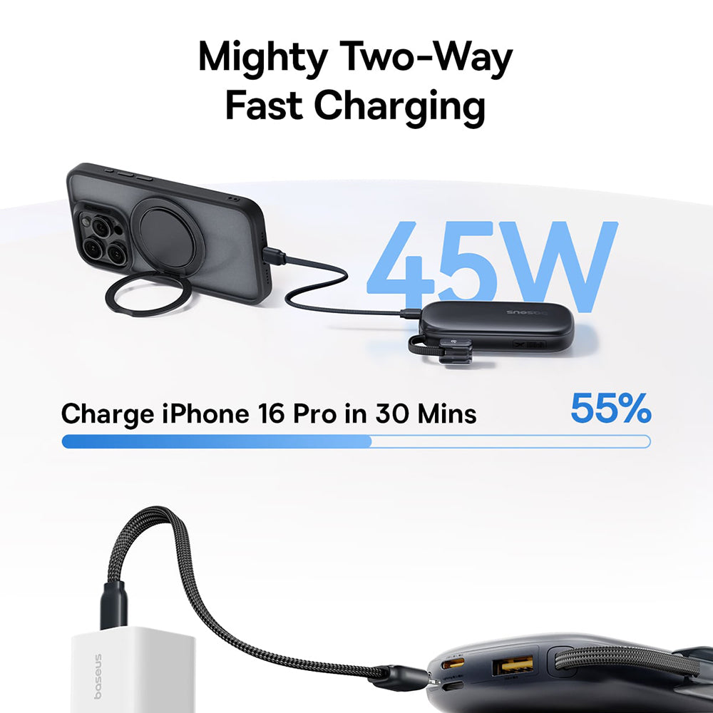 Vanjska baterija Baseus EnerFill FC21 Qpow 3 Ultra, 10000mAh, 45W, QC + PD, 1 x USB-A - 1 x USB-C, Roza E0027Q02
