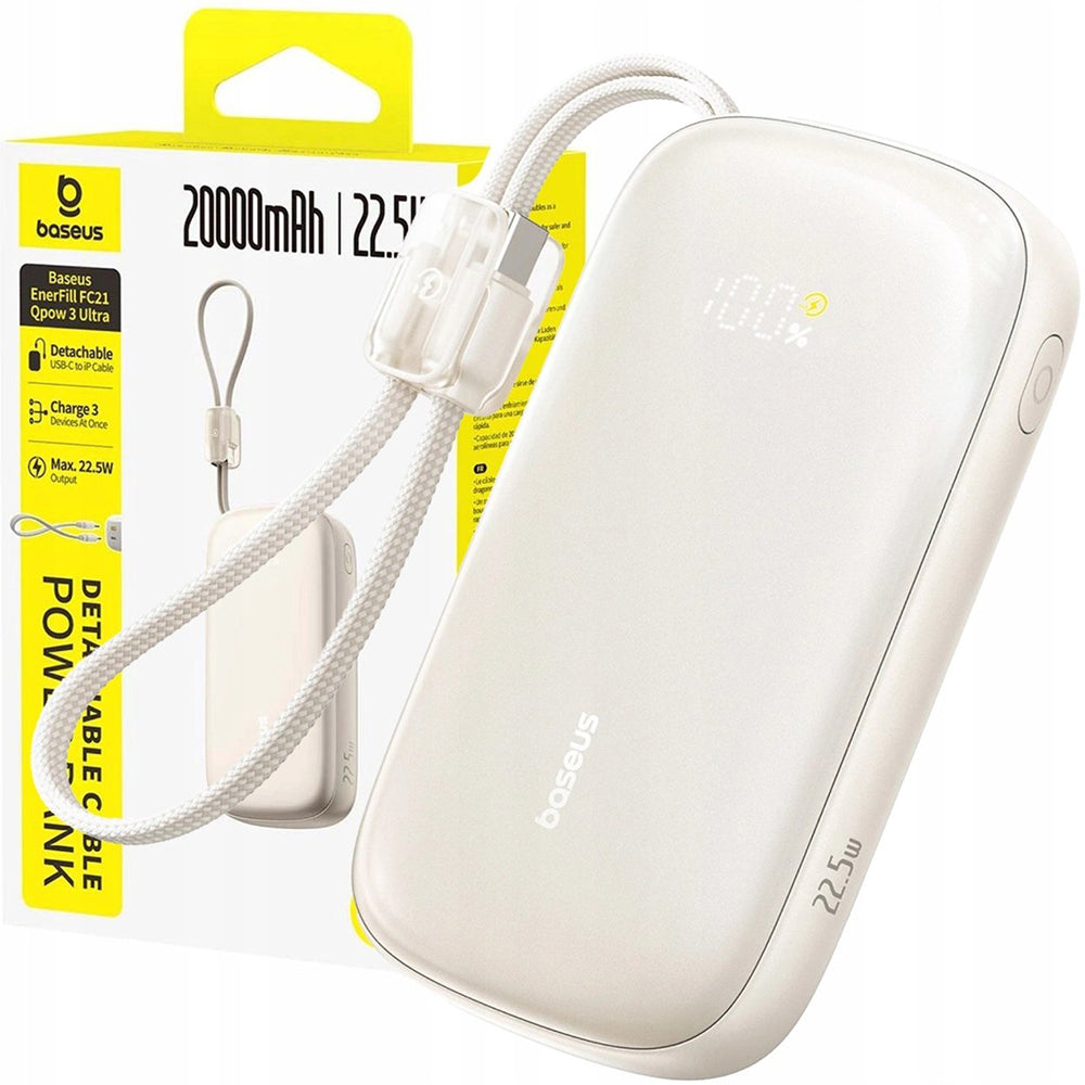 Vanjska baterija Baseus EnerFill FC21 Qpow 3 Ultra, 20000mAh, 22.5W, QC + PD, 1 x USB-A - 1 x USB-C, Bež E0027M01