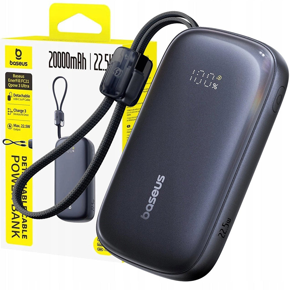 Vanjska baterija Baseus EnerFill FC21 Qpow 3 Ultra, 20000mAh, 22.5W, QC + PD, 1 x USB-A - 1 x USB-C, Crna E0027M00
