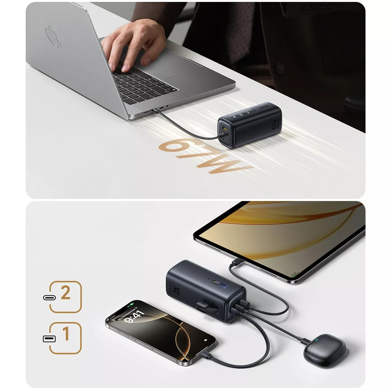 Vanjska baterija Baseus EnerGeek GX11, 20000mAh, 67W, QC + PD, 1 x USB-A - 2 x USB-C, Crna E0025701