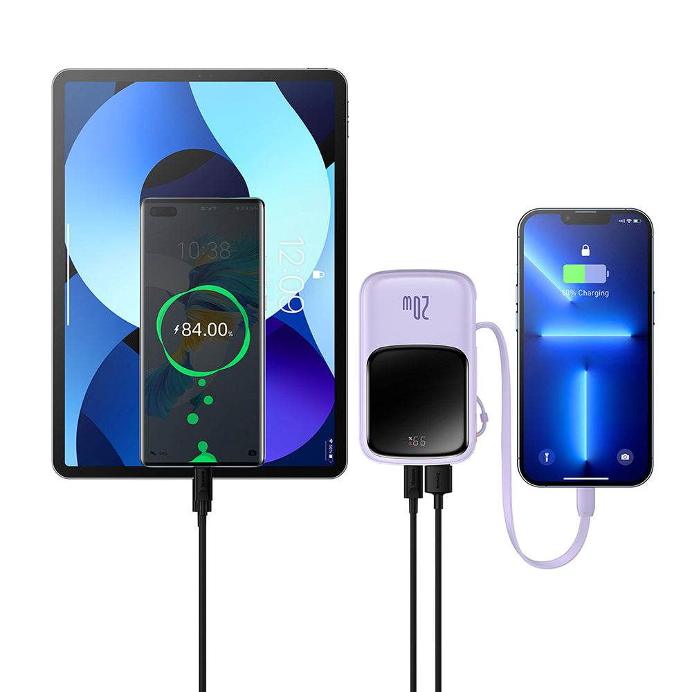 Vanjska baterija Baseus Qpow Pro, 20000mAh, 20W, QC + PD, 1 x Lightning - 1 x USB-A - 1 x USB-C, Ljubičasta PPQD030005