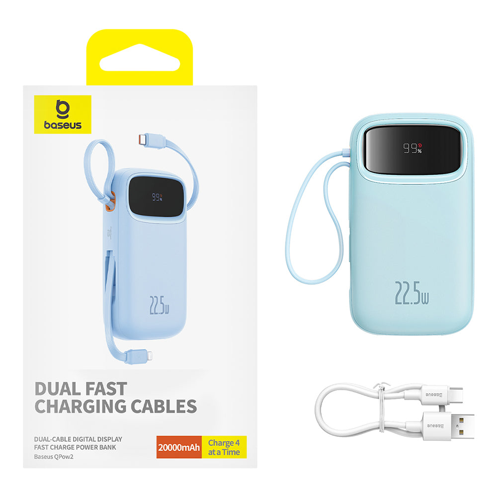 Vanjska baterija Baseus Qpow Pro+, 20000mAh, 22.5W, QC + PD, 1 x Lightning - 1 x USB-A - 2 x USB-C, Plava P10055002313-00