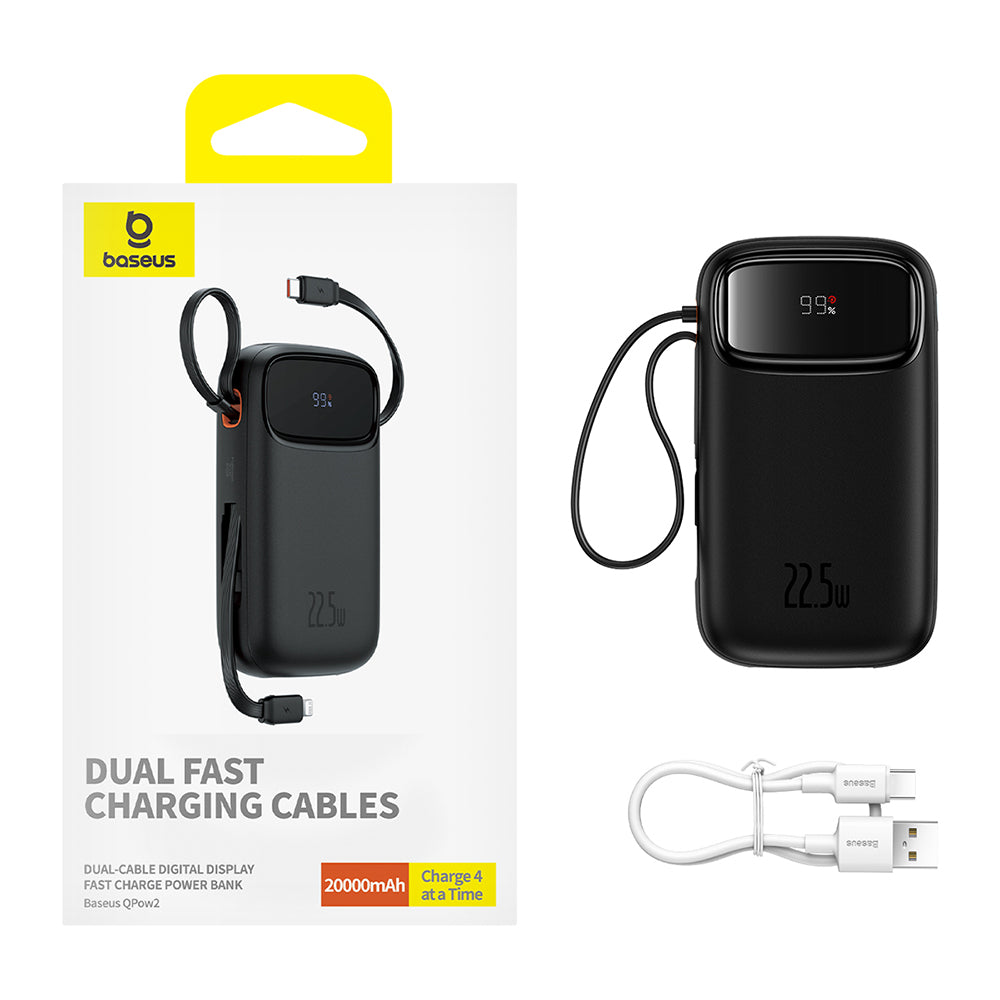 Vanjska baterija Baseus Qpow Pro+, 20000mAh, 22.5W, QC + PD, 1 x Lightning - 1 x USB-A - 2 x USB-C, Crna P10055002113-00