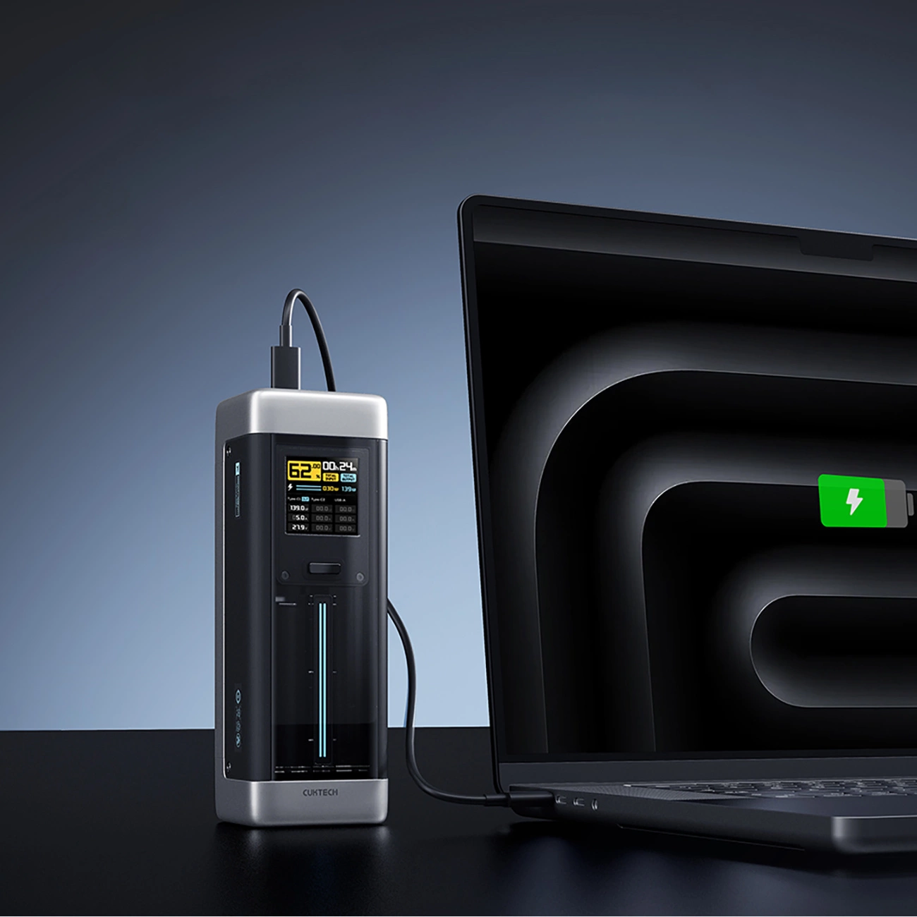 Vanjska baterija Cuktech, 25000mAh, 210W, QC + PD, 1 x USB-A - 2 x USB-C, Crna CUK00P23GLBK