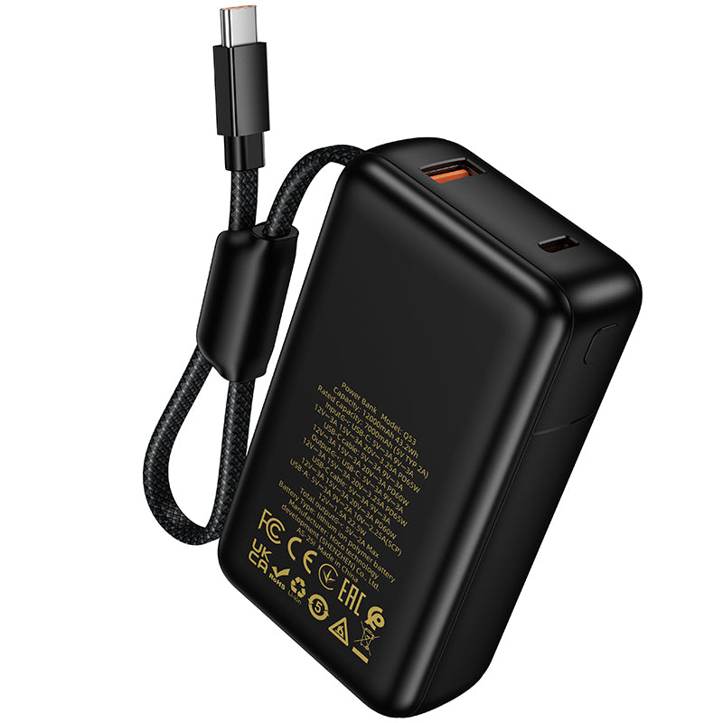 Vanjska baterija HOCO Q53, 12000mAh, 65W, QC + PD, 1 x USB-A - 2 x USB-C, Crna