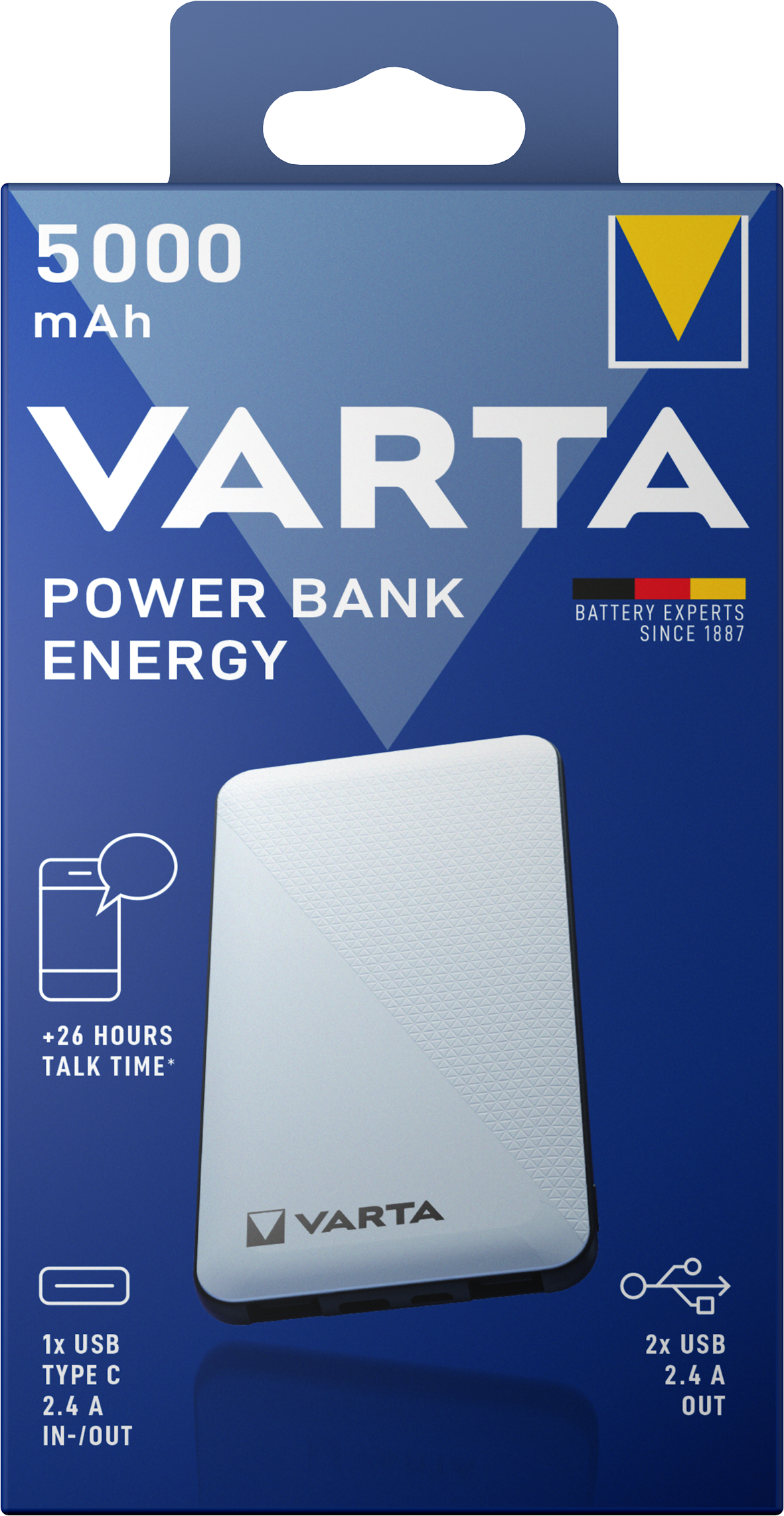 Vanjska baterija Varta Energy, 5000mAh, 15W, 1 x USB-C - 2 x USB-A, Bijela