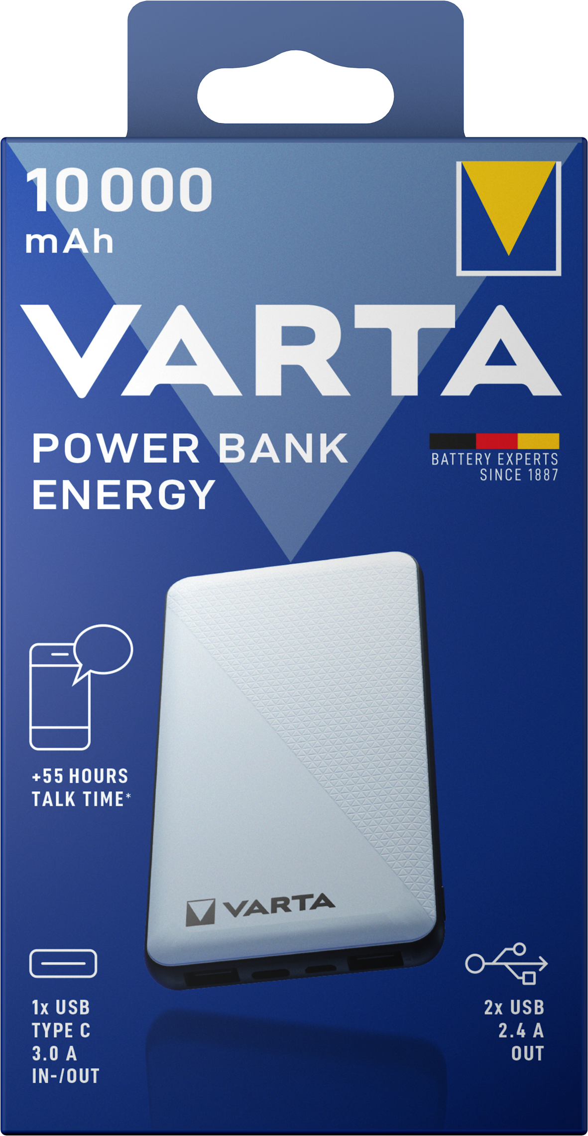 Vanjska baterija Varta Energy, 10000mAh, 15W, 1 x USB-C - 2 x USB-A, Bijela
