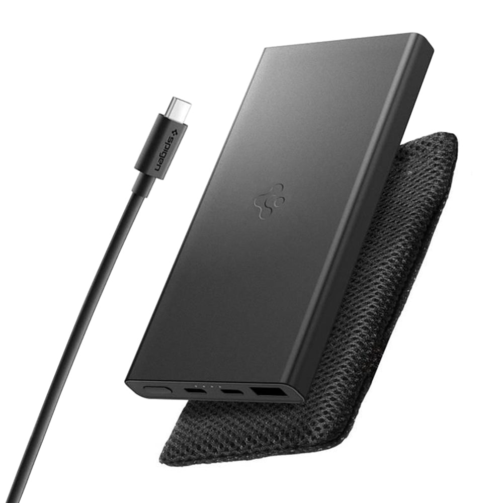 Vanjska baterija Spigen Essential, 10000mAh, 22.5W, QC + PD, 1 x USB-A - 2 x USB-C, Crna ABA09431