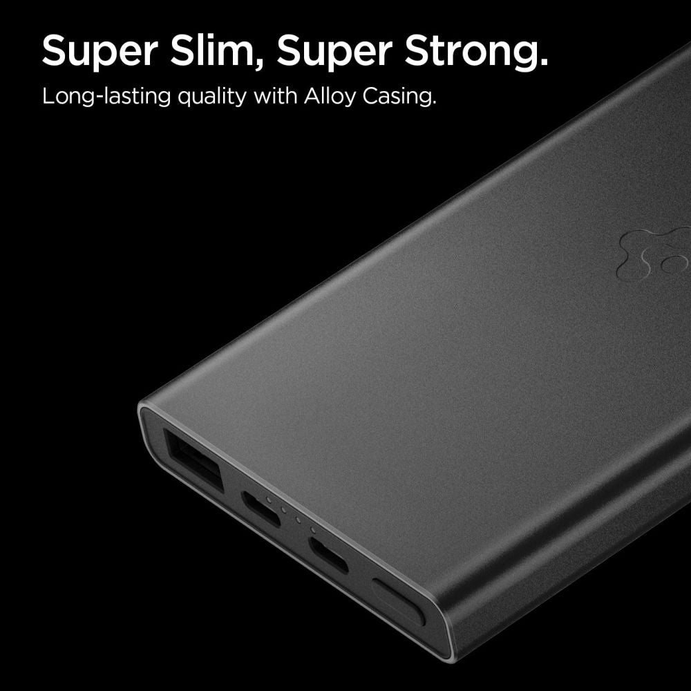 Vanjska baterija Spigen Essential, 10000mAh, 22.5W, QC + PD, 1 x USB-A - 2 x USB-C, Crna ABA09431
