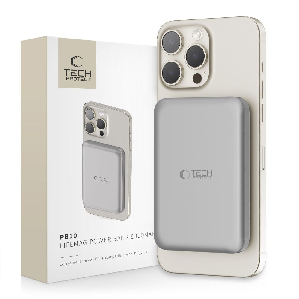 Vanjska baterija Wireless Tech-Protect PB10 LifeMag, 5000mAh, 15W, PD + FQI, 1 x QI - 1 x USB-C, Siva