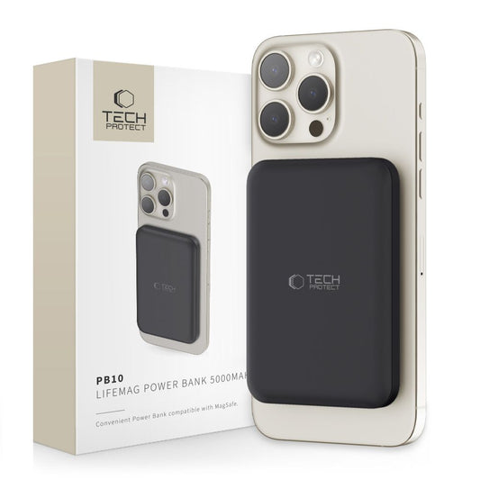 Vanjska baterija Wireless Tech-Protect PB10 LifeMag, 5000mAh, 15W, PD + FQI, 1 x QI - 1 x USB-C, Crna